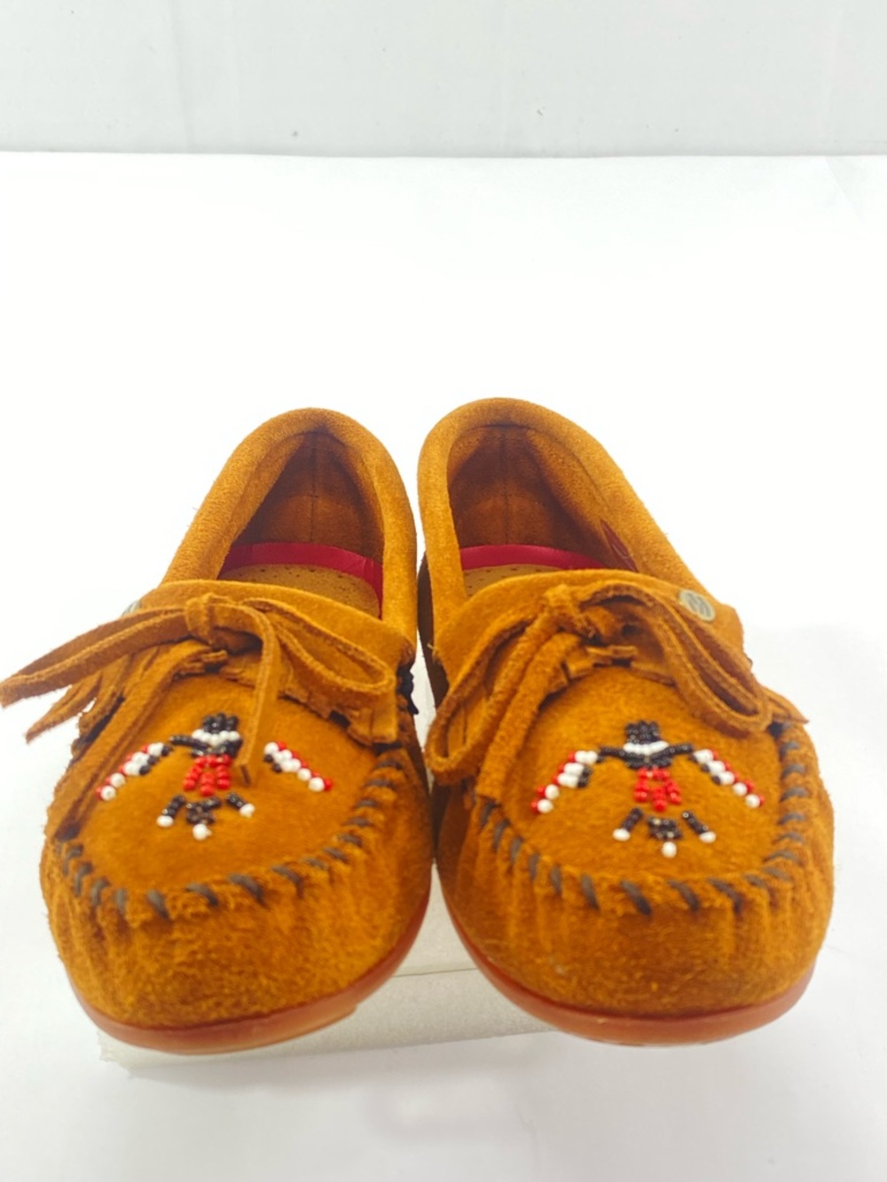 Minnetonka Women’s Size:9.5 Brown Suede Moccasin Slip-Ons with Bead Detail